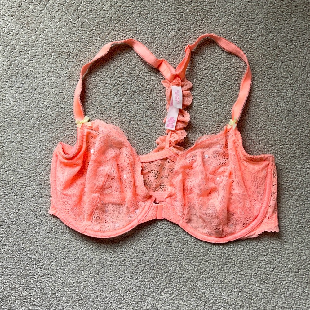 Victoria’s Secret Neon Orange Lace Bra